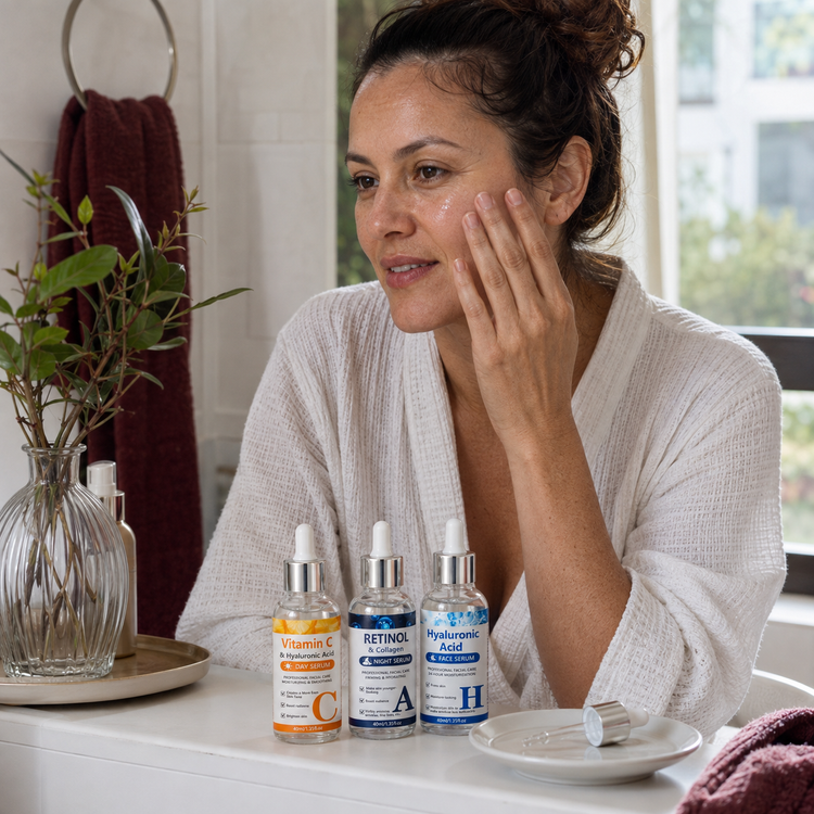 Day to Night Facial Serum Trio in a home skincare routine