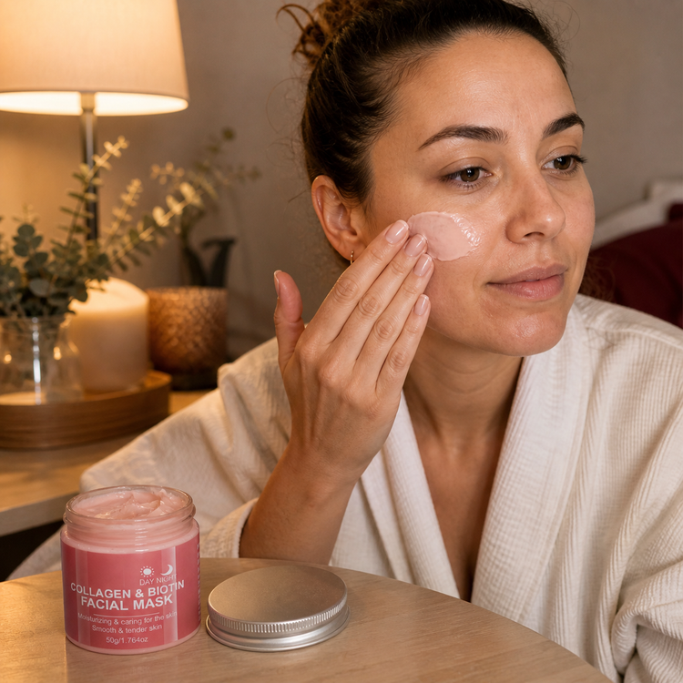 Rose Veil Collagen & Biotin Facial Mask in a home skincare routine