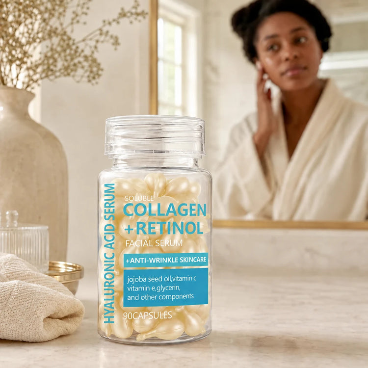 Avessia Collagen + Retinol Facial Serum Capsules in an evening skincare ritual.