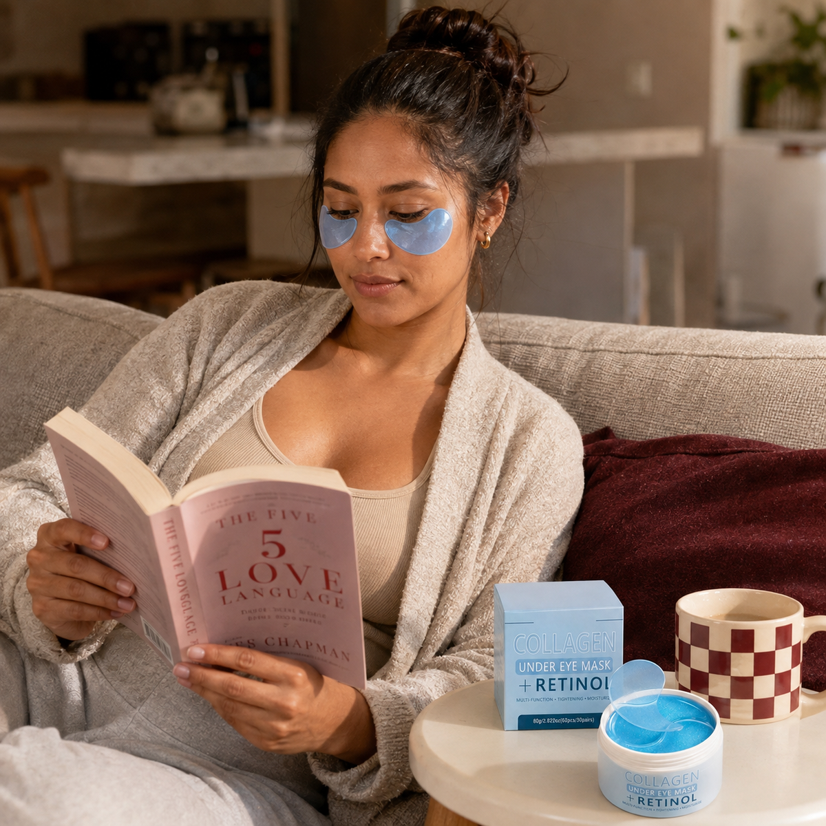 Blue Hour Collagen & Retinol Eye Patches in a home skincare routine