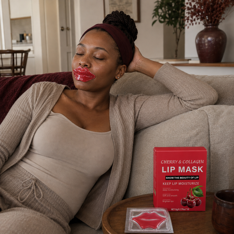 Cherry Kiss Collagen Lip Masks in a home skincare routine