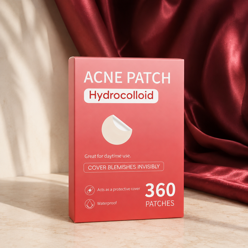 Everyday Hydrocolloid Spot Patches on ivory stone with burgundy fabric