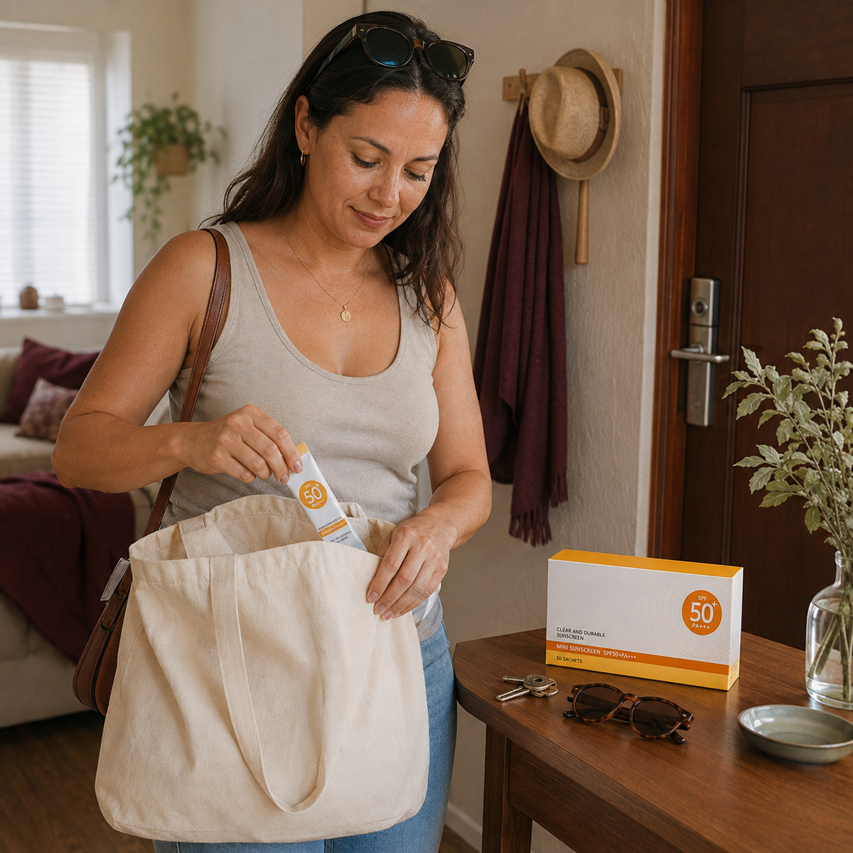 Sun Companion Sunscreen Sachets in a home skincare routine